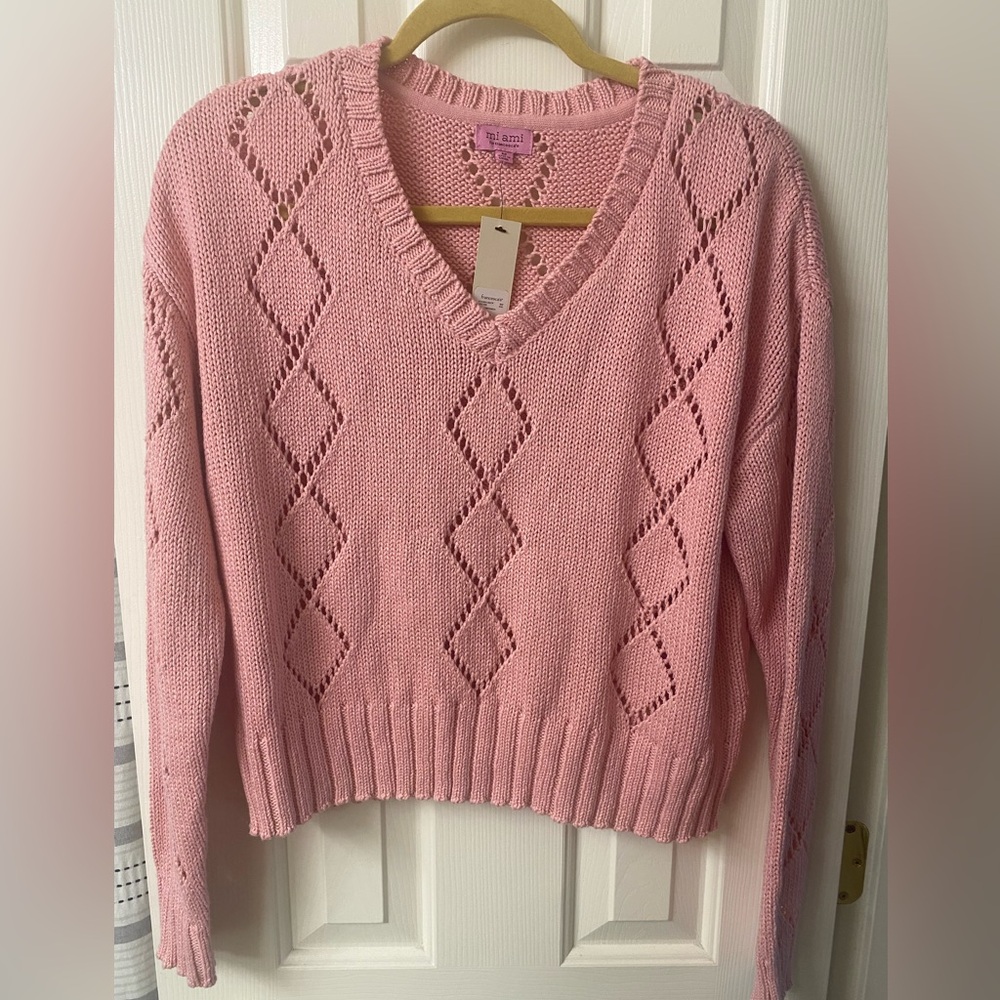 Mi Ami For Francesca’s Light Pink Knit V-Neck Sweater Size Medium NWT